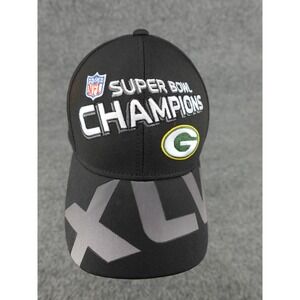 Reebok Green Bay Packers Super Bowl XLV Champions Hat Mens Black Stretch Fit Cap